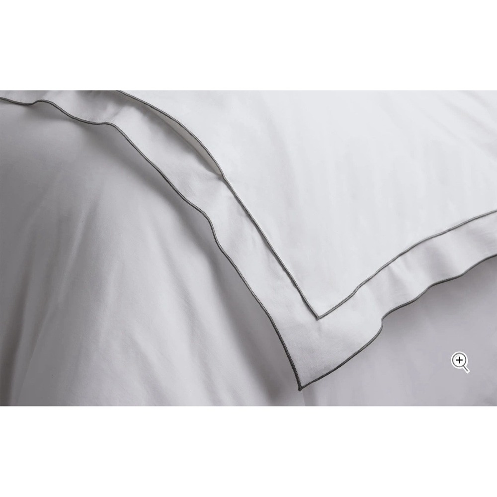 Arhaus King Duvet Cover White Charcoal Embroidered Border Italian Percale Cotton